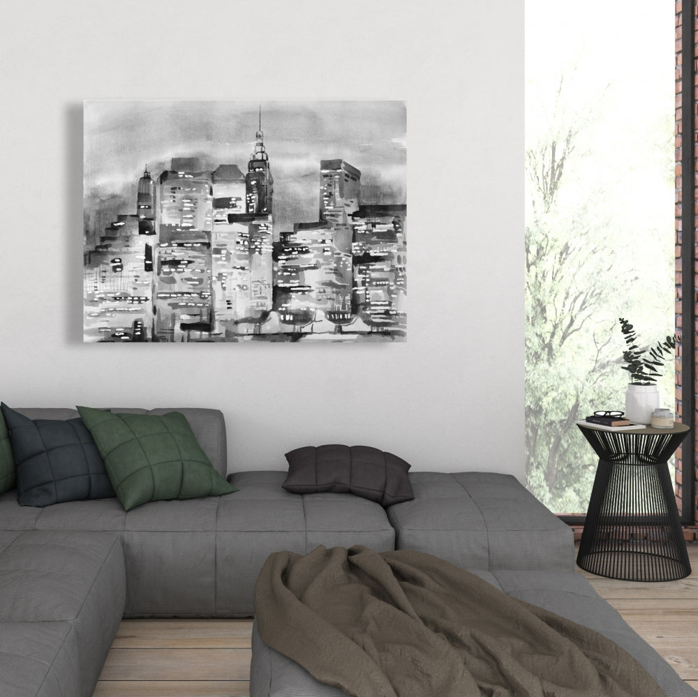Watercolor Cityscape Canvas - Building Industrial Cities Decor