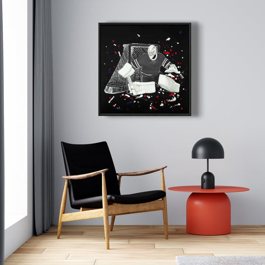 Toile encadrée représentant un gardien de but de hockey - Décoration sportive moderne