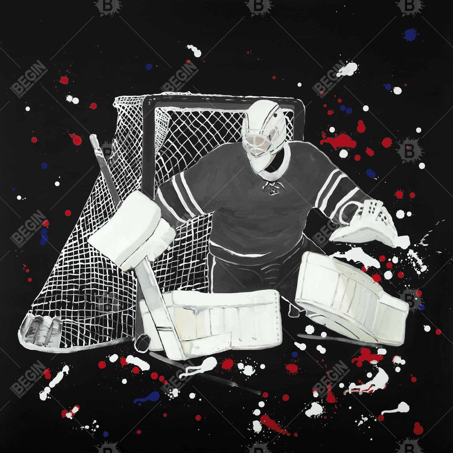 Modern Blue Living Room Canvas | Goalkeeper Hockey Art Decor