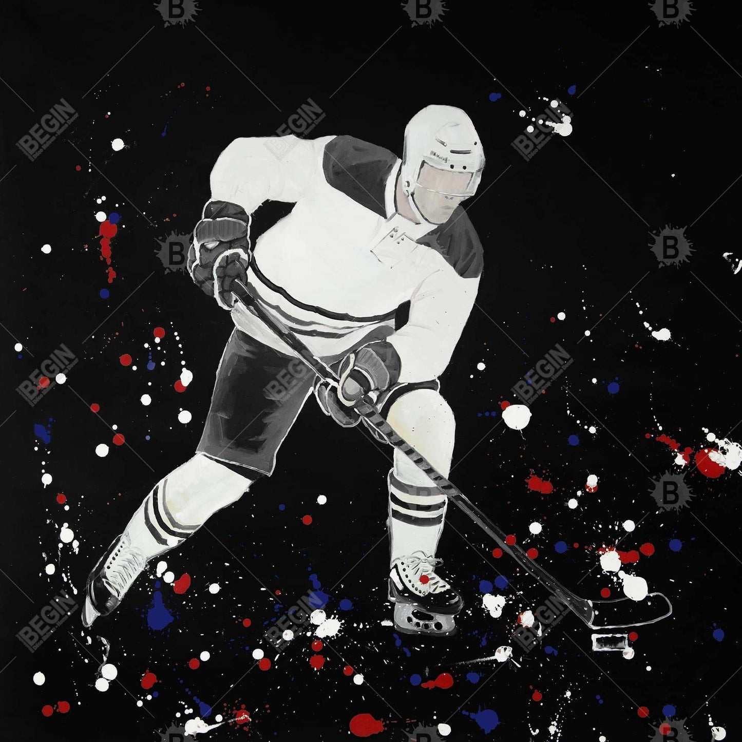 Modern Blue Hockey Player Canvas - Sports Home Decor Art