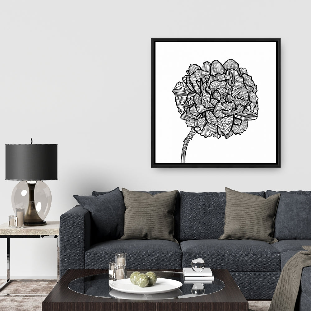 White Floral Peony Line Canvas | Botanical Bedroom Decor