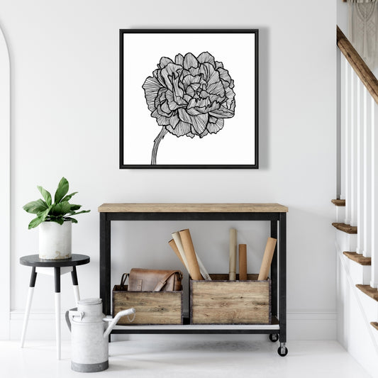 White Floral Peony Line Canvas | Botanical Bedroom Decor