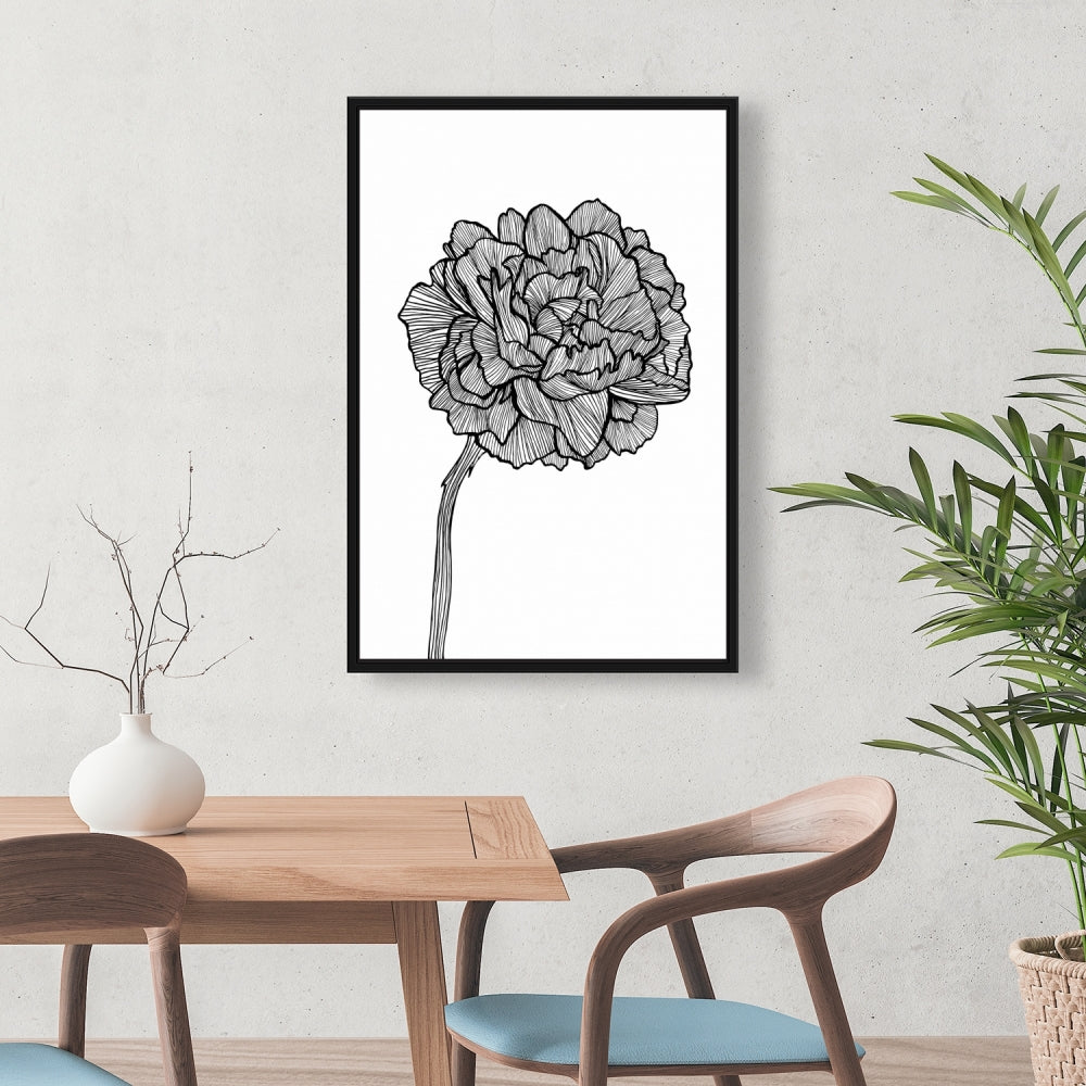 White Floral Peony Line Canvas | Botanical Bedroom Decor