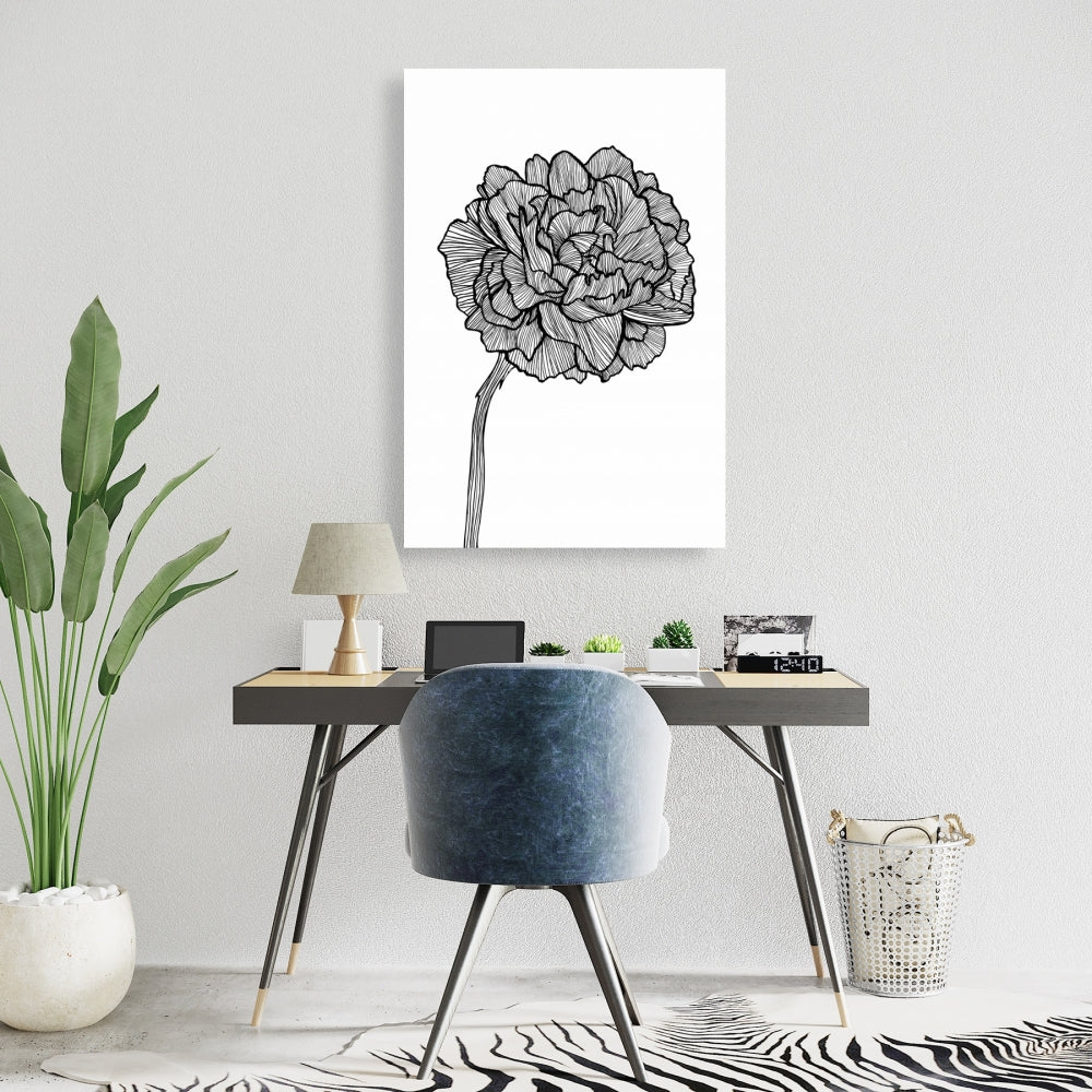 Peony Line Floral Canvas - Minimalist White Botanical Decor