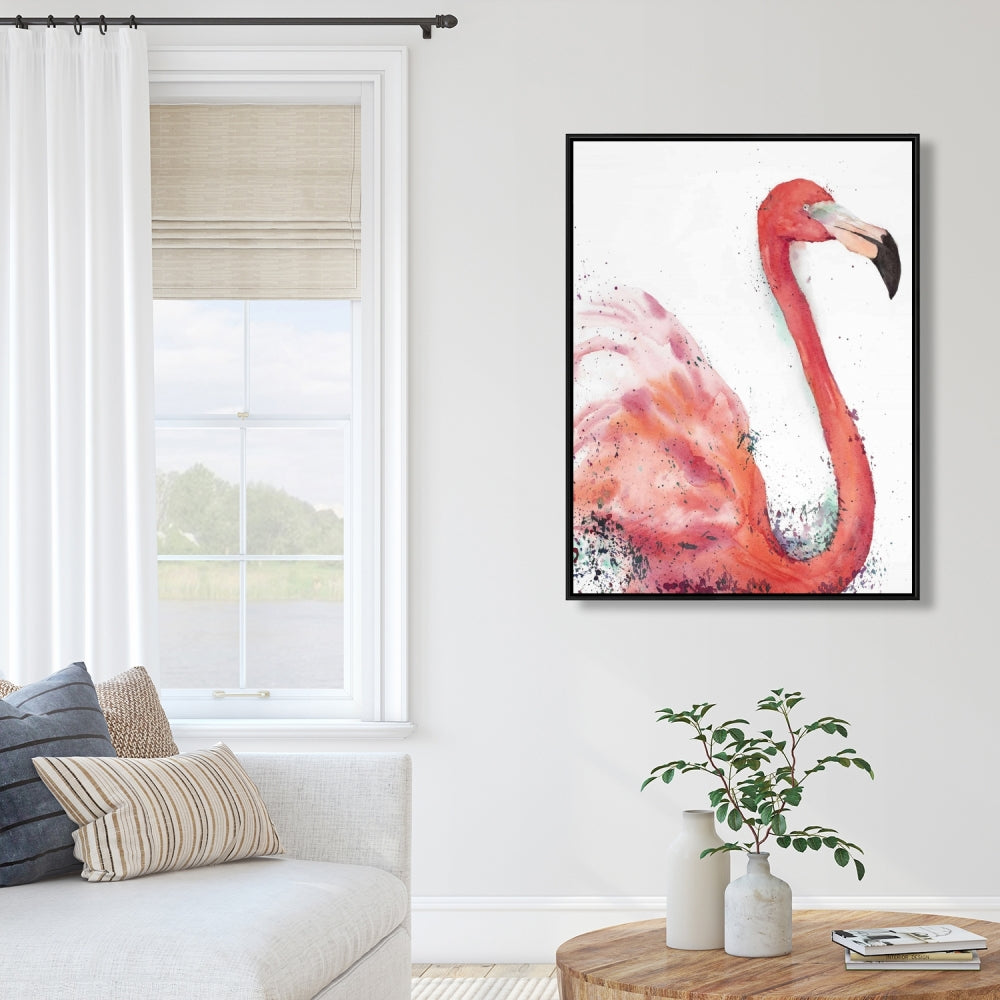 Splashing Flamingo Pink Canvas - Aquatic Bedroom Wall Art Decor