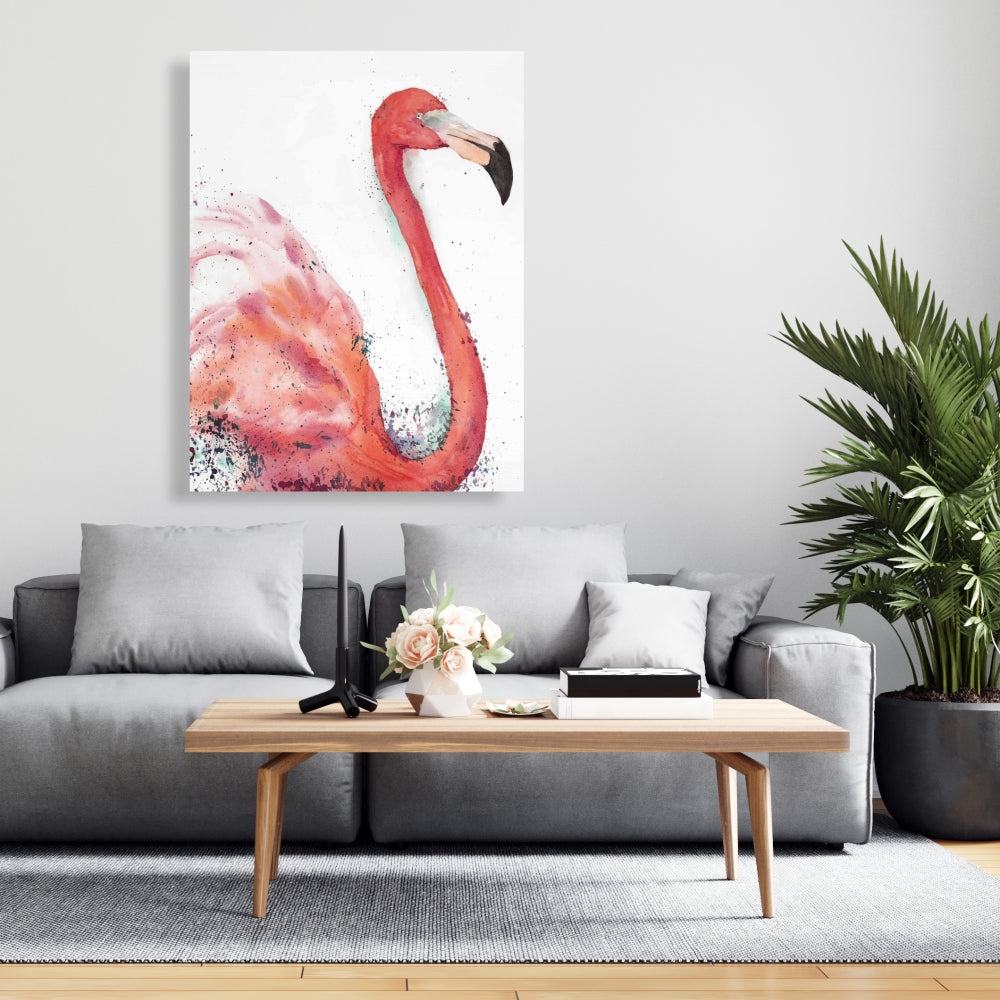 Toile exotique représentant un flamant rose éclaboussant – Décoration d'intérieur