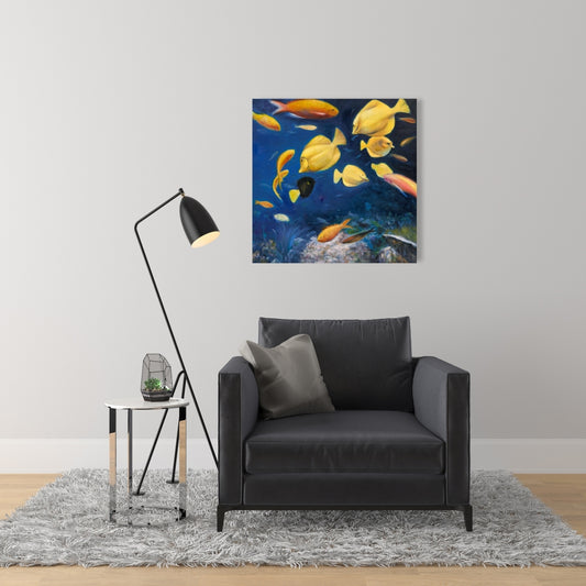 Blue Contemporary Bedroom Canvas | Fish Under the Sea Decor