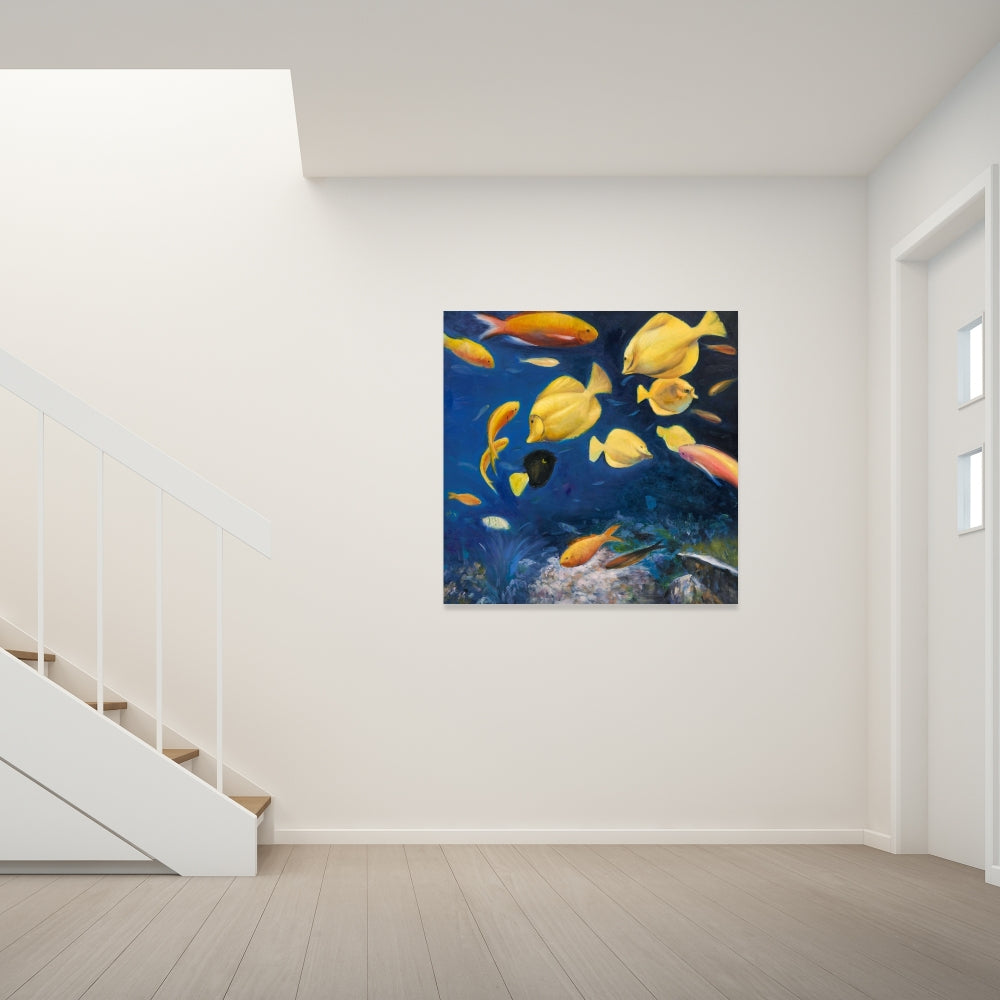 Blue Contemporary Bedroom Canvas | Fish Under the Sea Decor