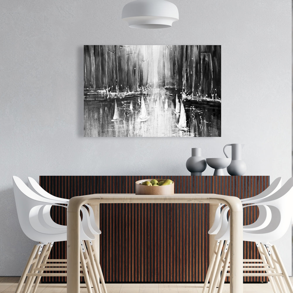 Coastal Bedroom White Canvas - Grayscale Boats Home Decor