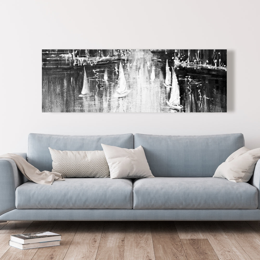Coastal Bedroom White Canvas - Grayscale Boats Home Decor