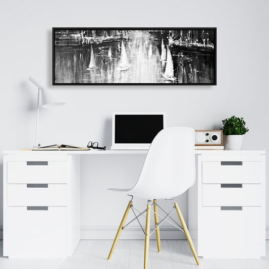 Bateaux en nuances de gris sur l'eau | Décoration de chambre monochrome sur toile
