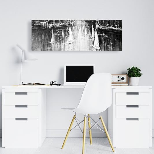 Coastal Bedroom White Canvas - Grayscale Boats Home Decor