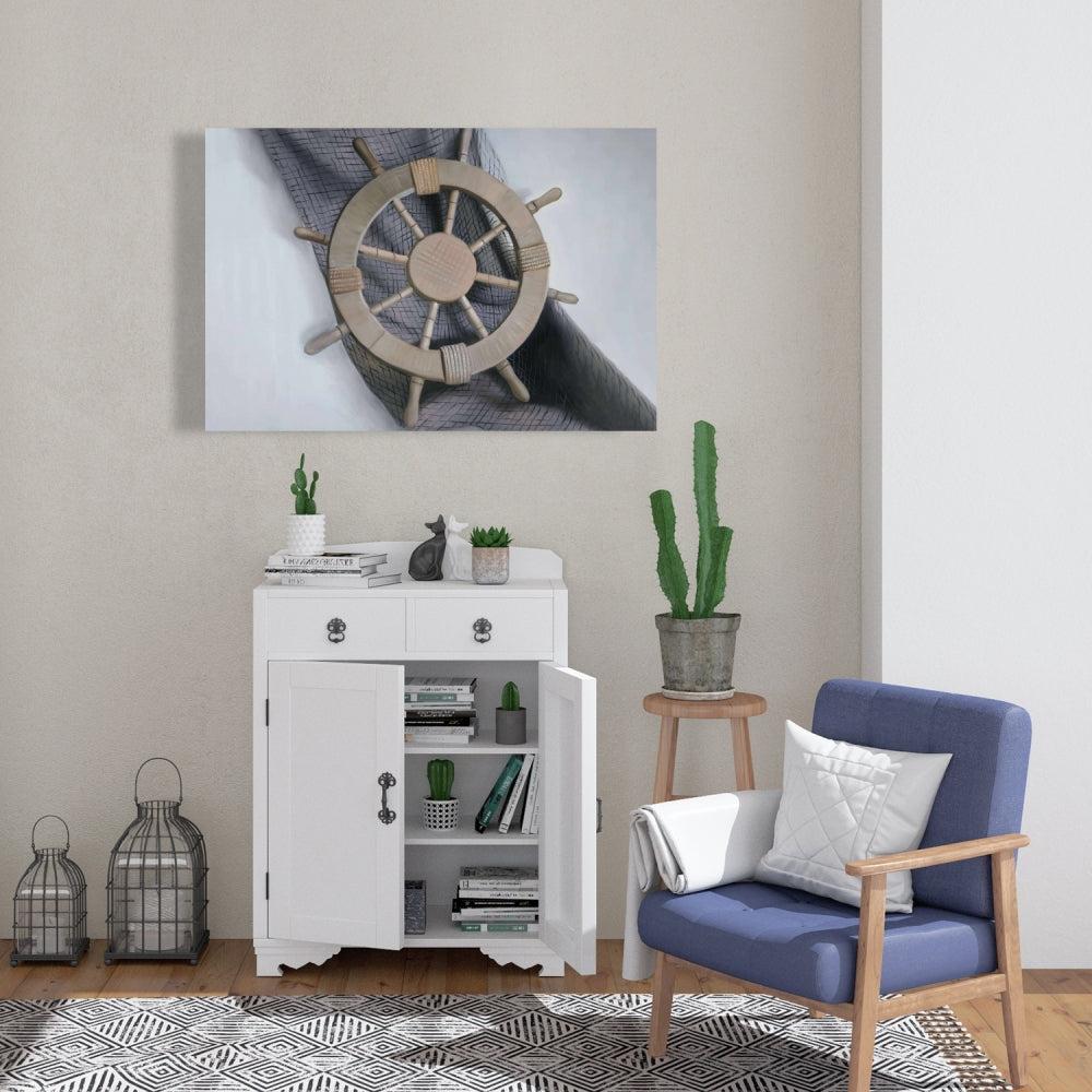 Helm on a Fishing Net - Marine Boat White Canvas Decor