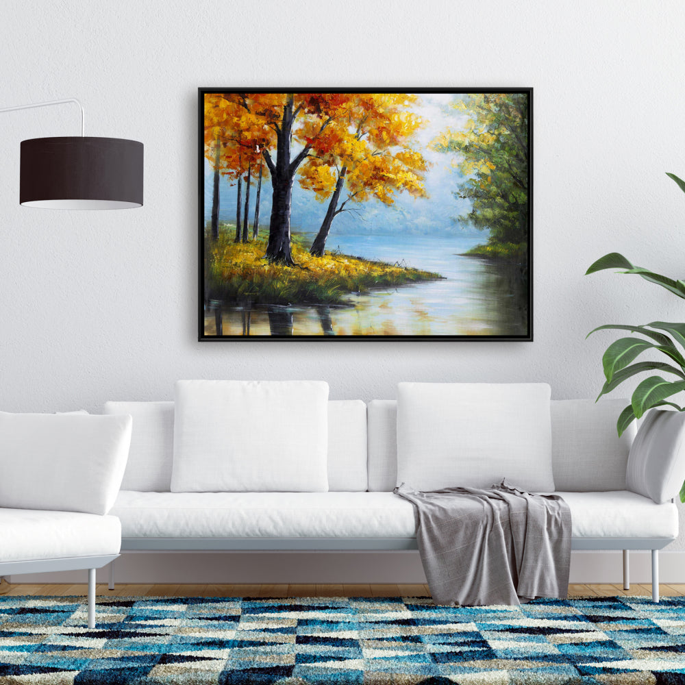 Blue Trees Landscapes Framed Canvas - Trees by the Lake Decor