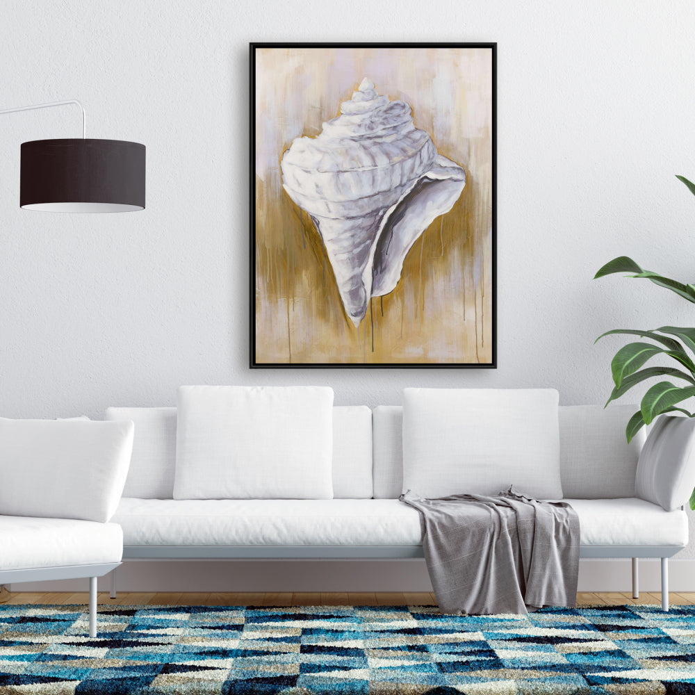Coastal Conical Shell Framed Canvas - Contemporary Home Decor