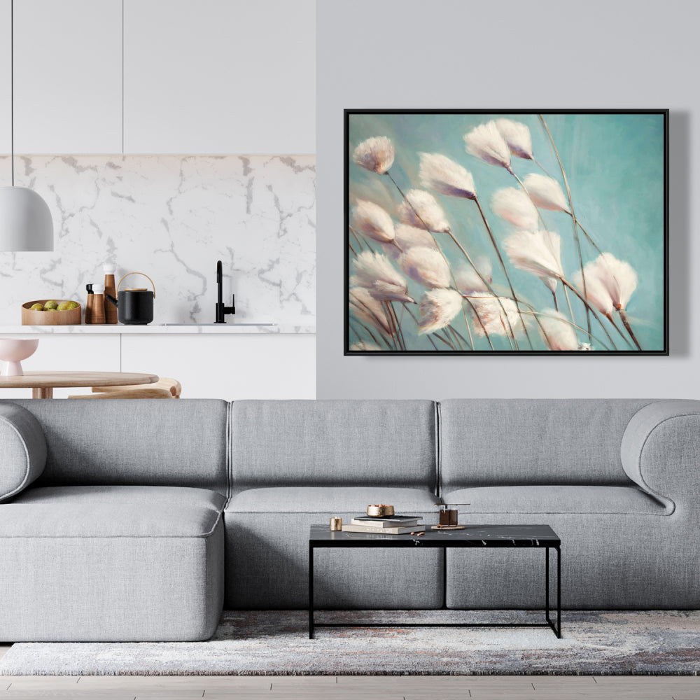 Cotton Grass Flowers Framed Canvas | Floral Botanical Decor