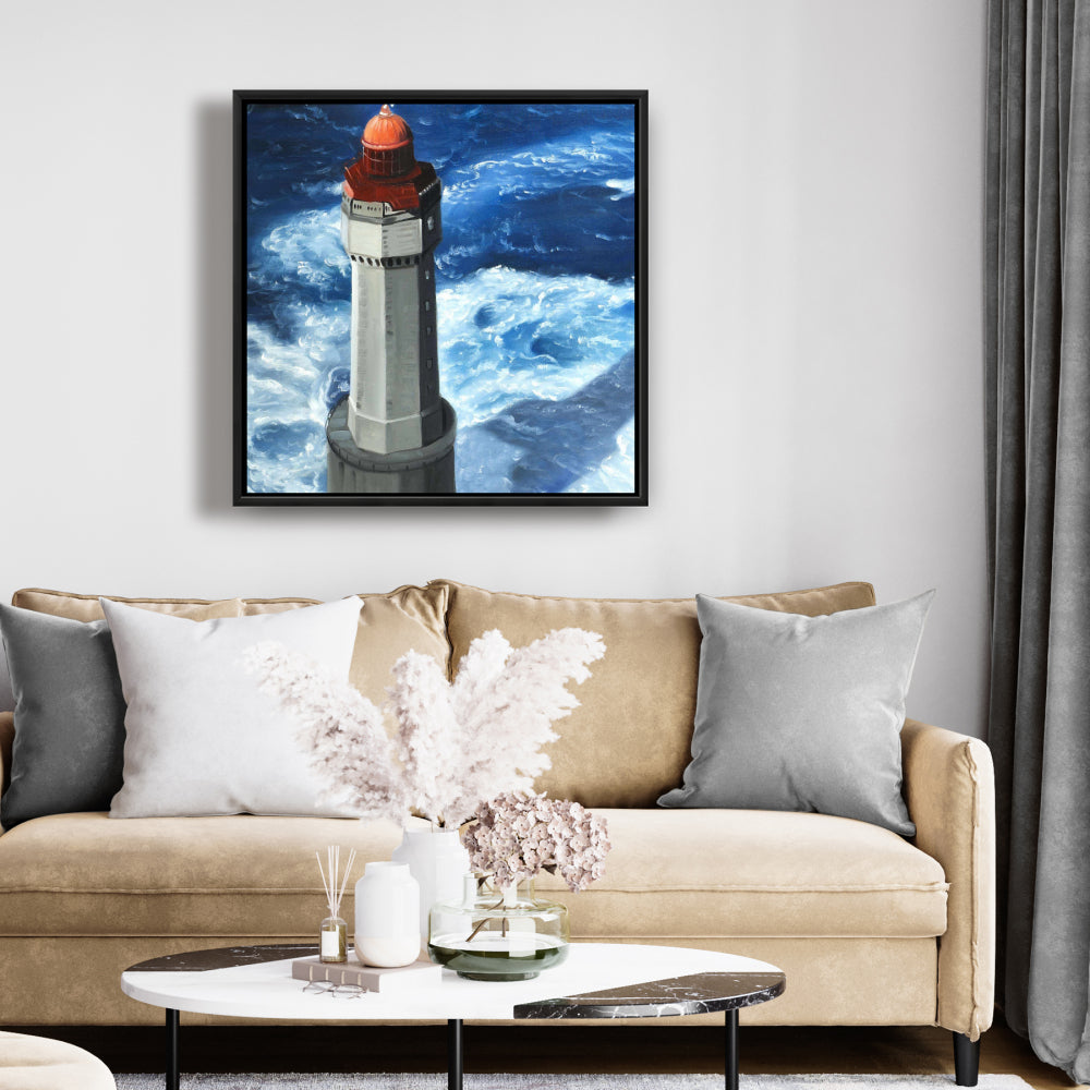 Blue Coastal Building Canvas | The Headlight of Jument Decor