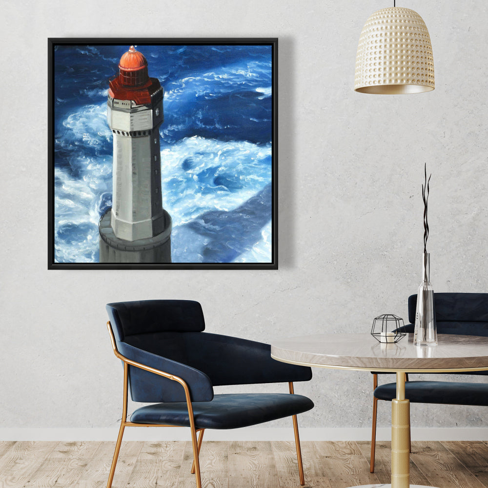 Blue Coastal Building Canvas | The Headlight of Jument Decor