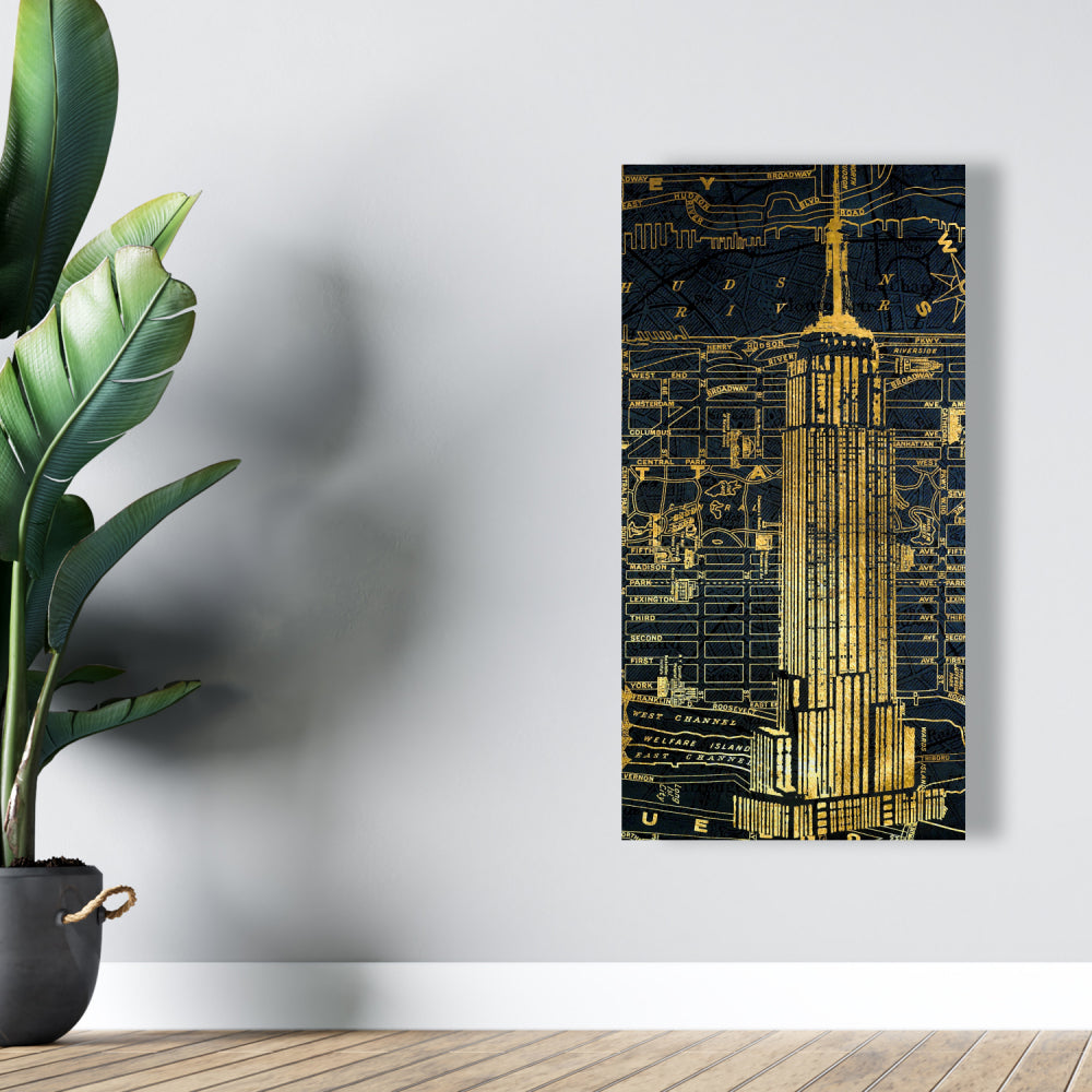 Gold City Blue Print Canvas | Blue Bedroom Wall Decor