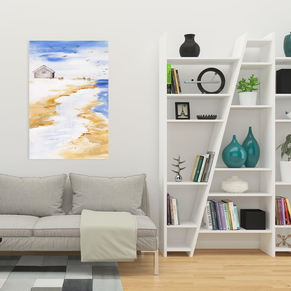 Sea Blue Coastal Canvas - House on the Beach Home Decor