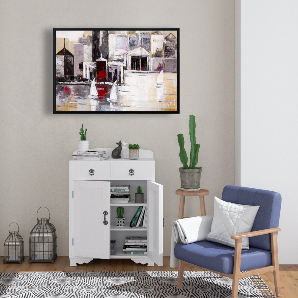 Toile Trois voiliers – Décoration de chambre à coucher style bateau industriel