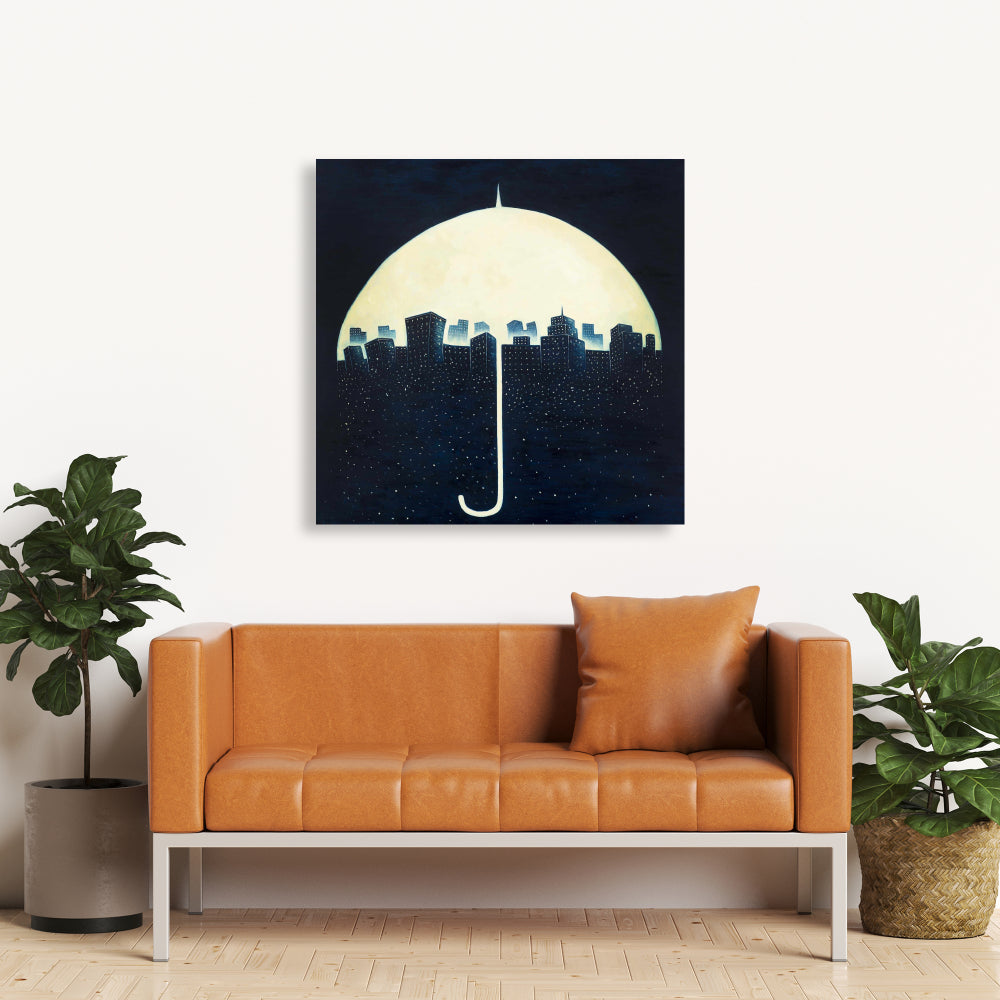 City Under Umbrellas Canvas | Illustrative Bedroom Decor
