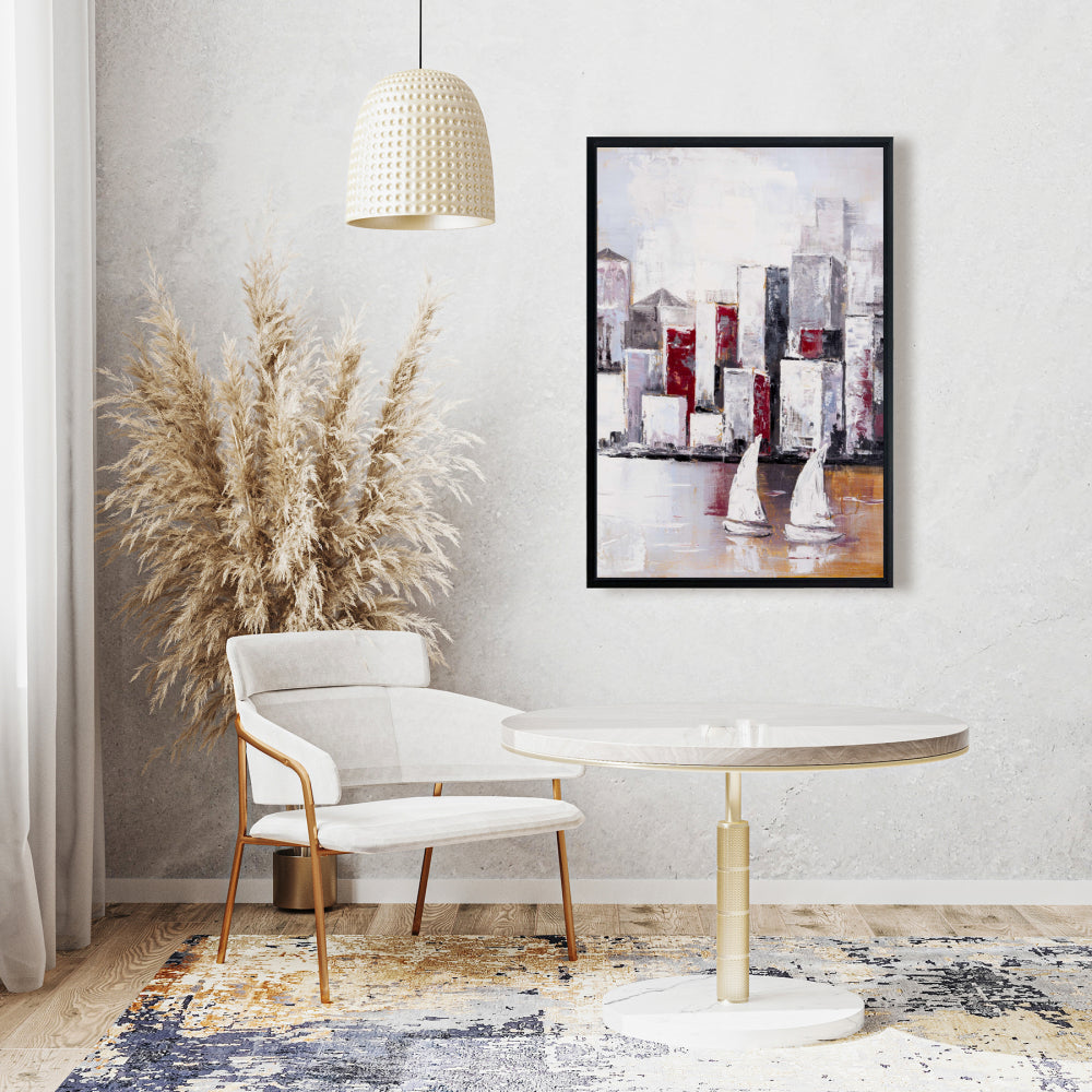 Toile encadrée grise « Voiliers et ville urbaine » - Décoration d'intérieur
