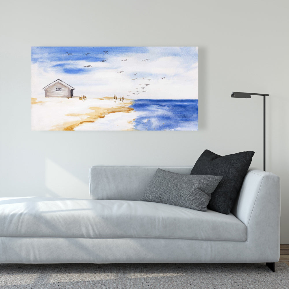 Sea Blue Coastal Canvas - House on the Beach Home Decor
