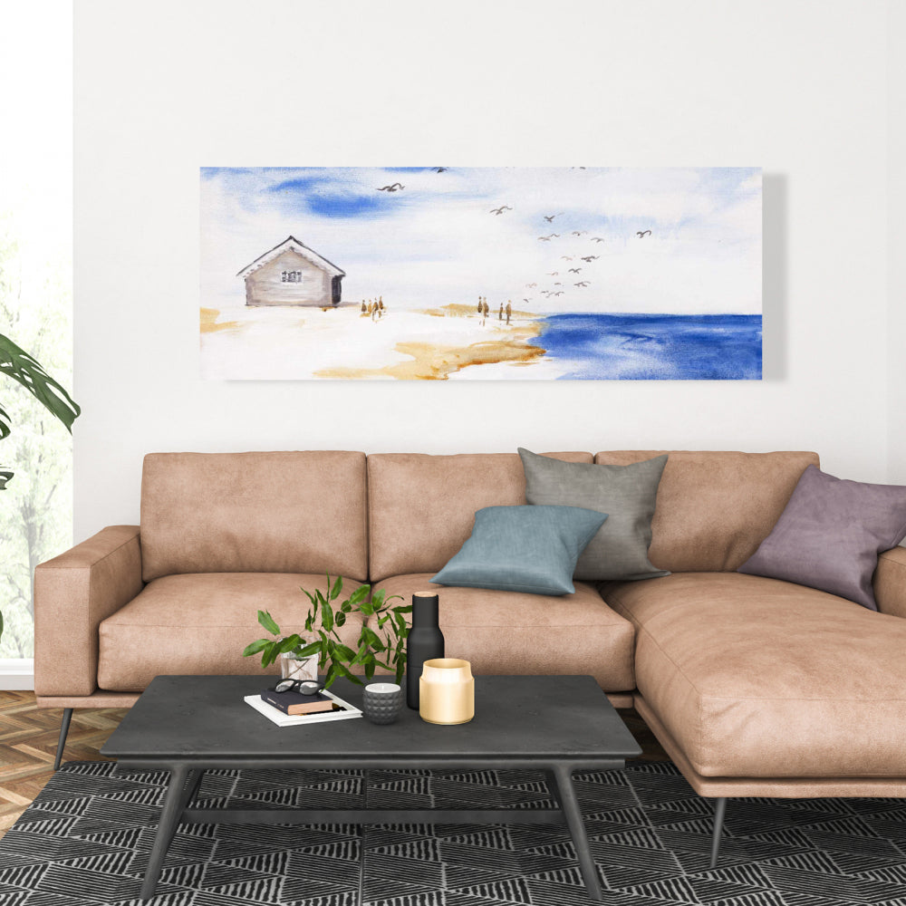 Sea Blue Coastal Canvas - House on the Beach Home Decor