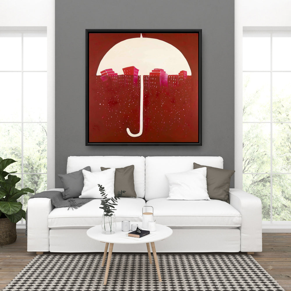 Toile « Ville rouge sous un parapluie » | Décoration d'intérieur encadrée