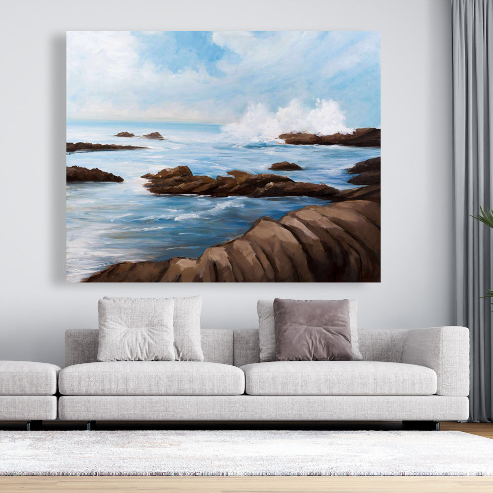 Seaside Wave Contemporary Bedroom Canvas | Home Decor Art