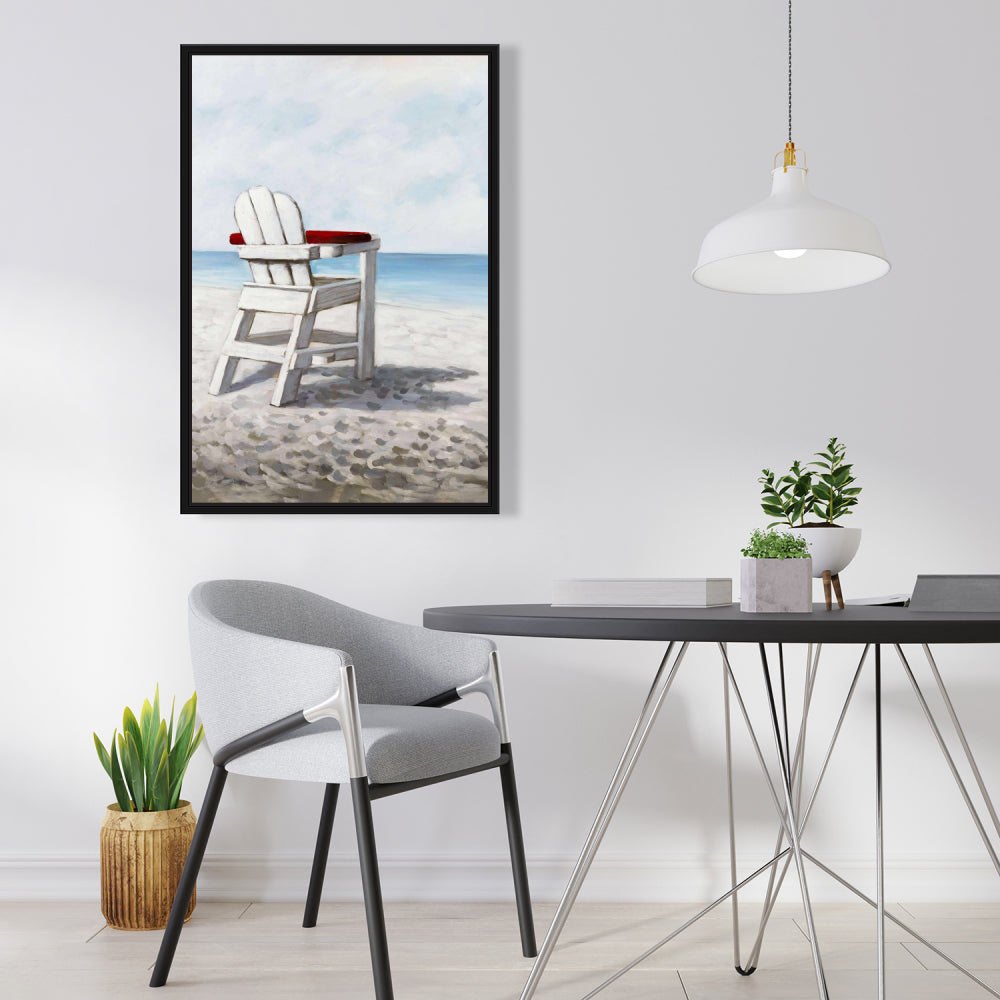 Contemporary Coastal Blue Framed Canvas - White Beach Chair