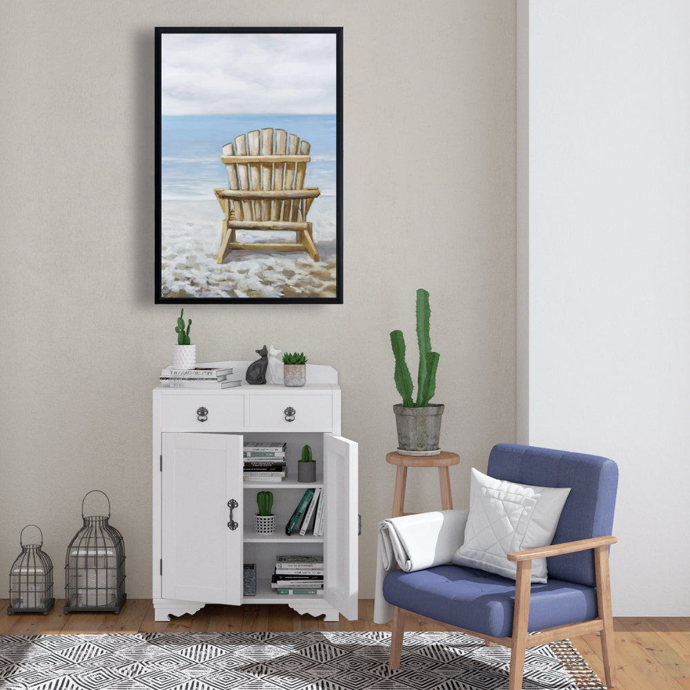 Wood Beach Chair Canvas - Blue Marine Framed Art for Bedroom