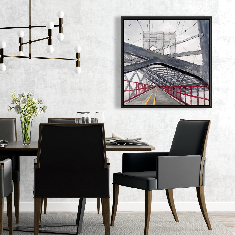 Toile encadrée « Oiseau gris » pour chambre à coucher – Décor sous le pont de Brooklyn
