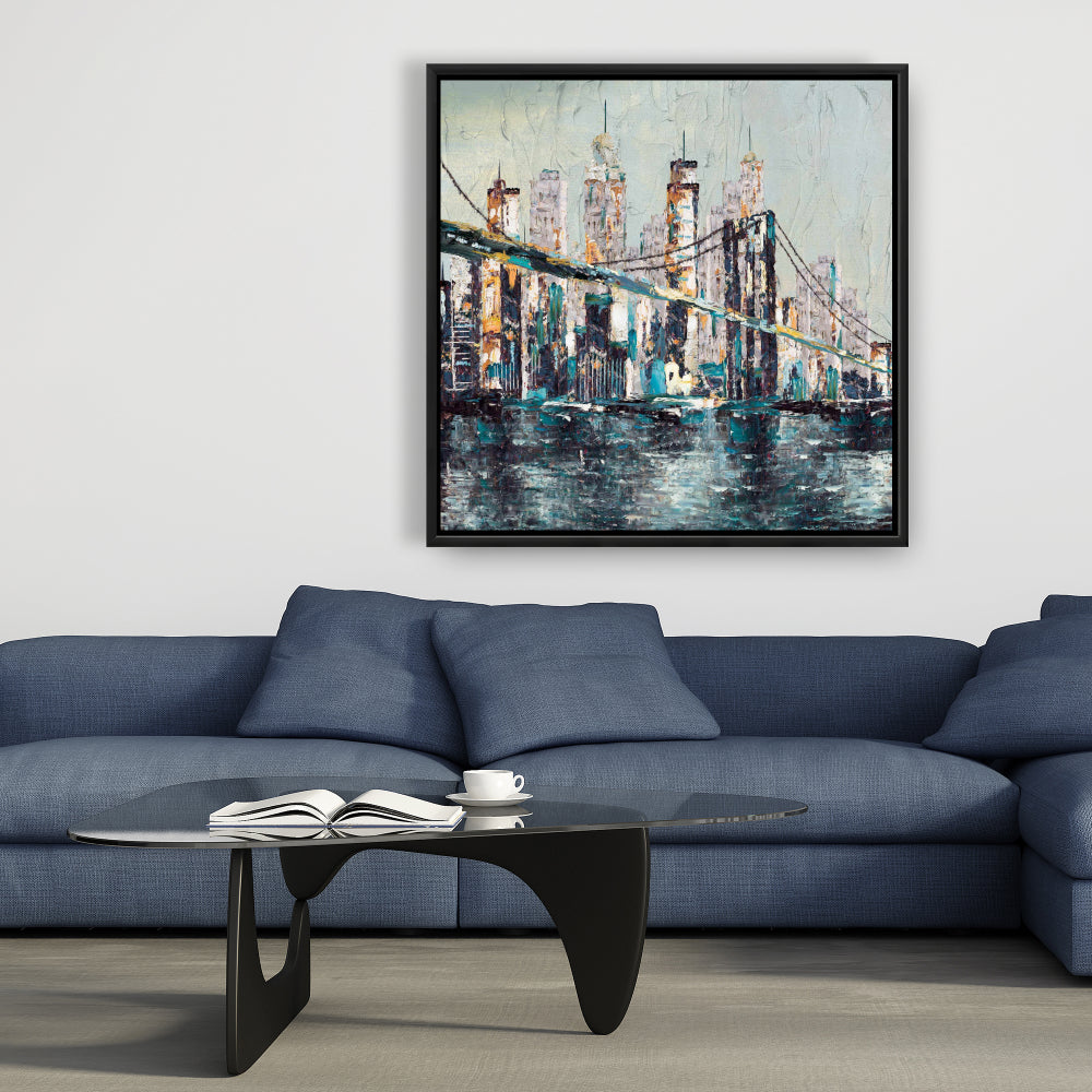 Abstract Bridge Canvas | Blue Frame Home Decor Wall Art