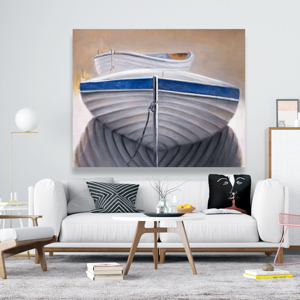 Two Canoe Boats Canvas | Contemporary Coastal Home Decor