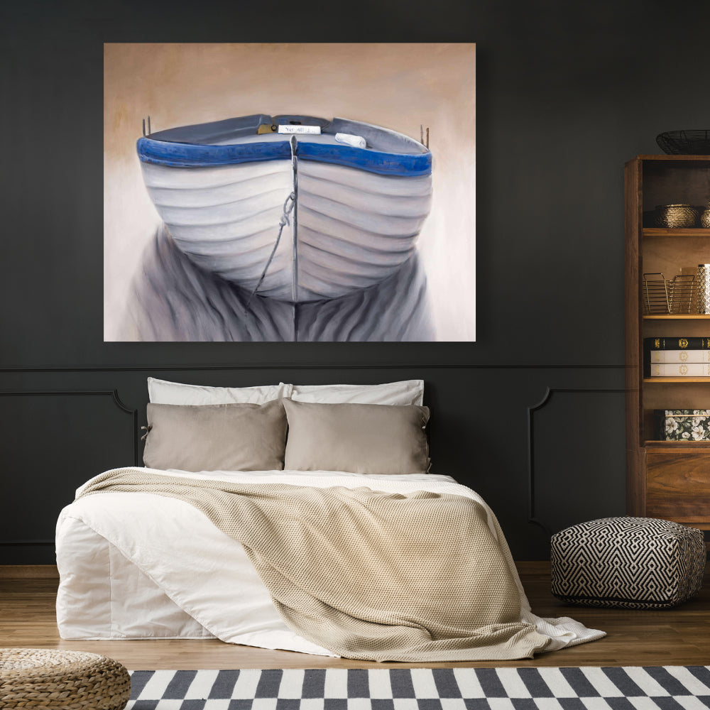 Canoe Boat Blue Coastal Canvas - Nautical Home Decor Art