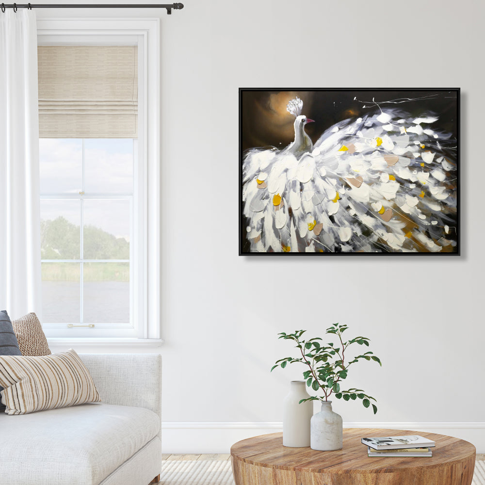 Abstract Peacock Framed Canvas - Brown Bird Home Decor Wall Art