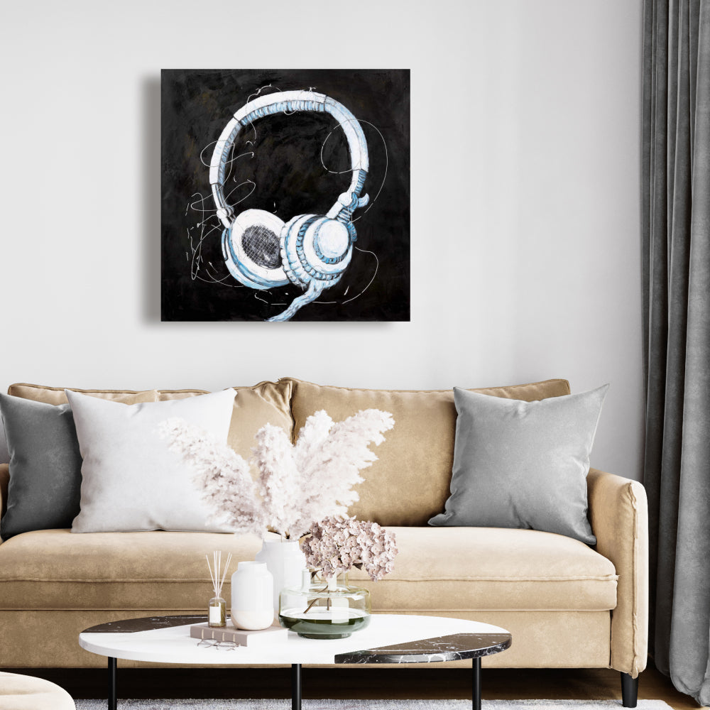 Blue Headphones Canvas | Home Decor for Music Lovers