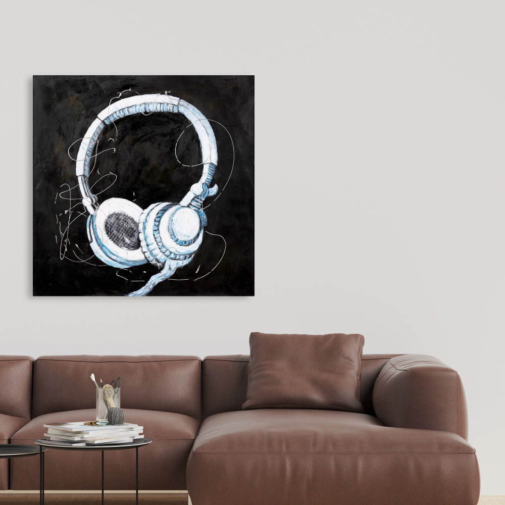 Blue Headphones Canvas | Home Decor for Music Lovers