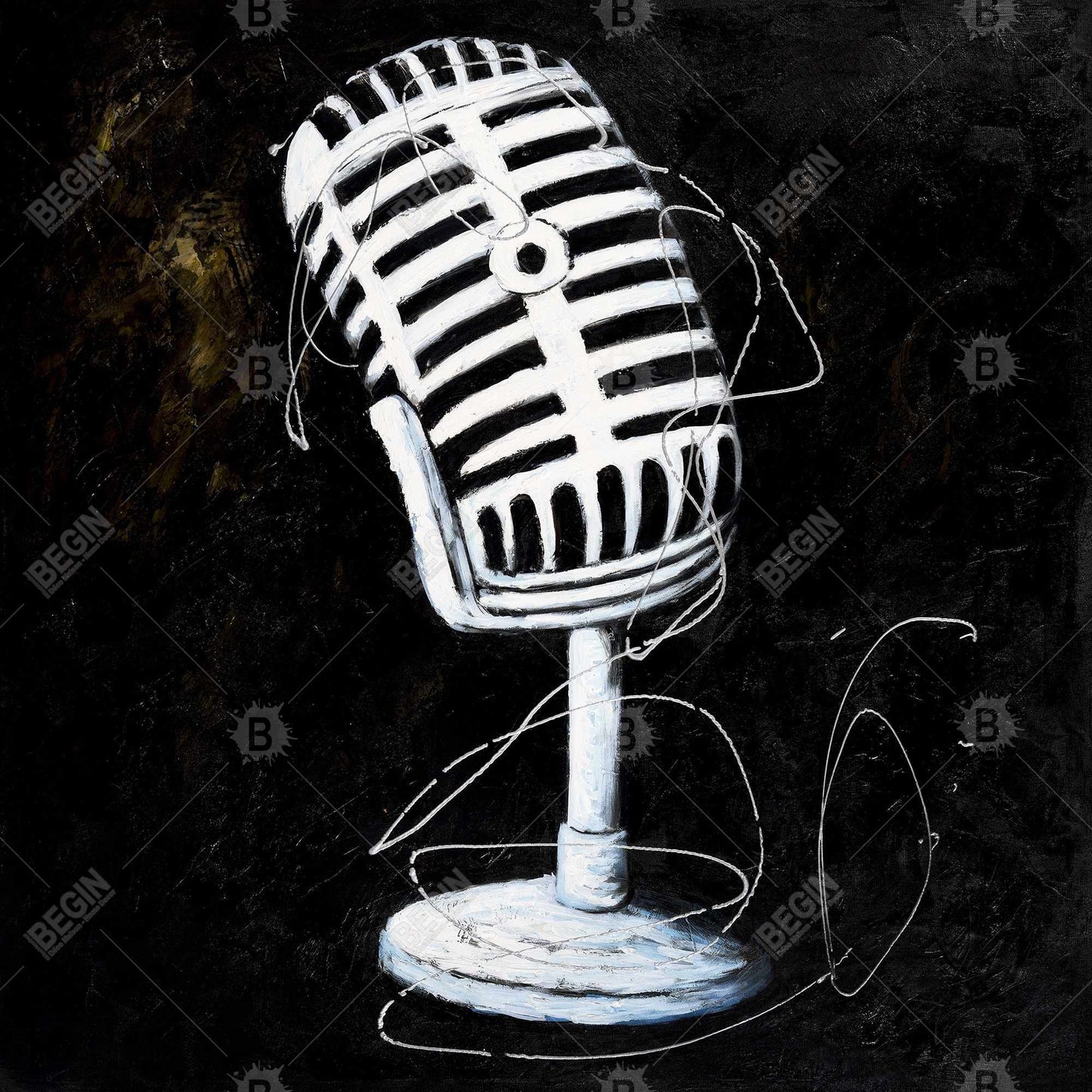 Toile avec microphone - Décoration musicale moderne pour homme