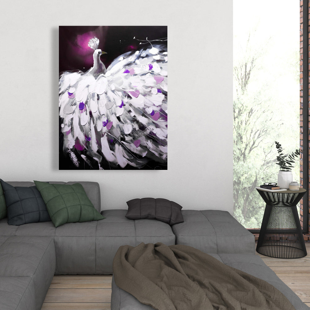 Purple Peacock Canvas - Contemporary Bedroom Animal Decor