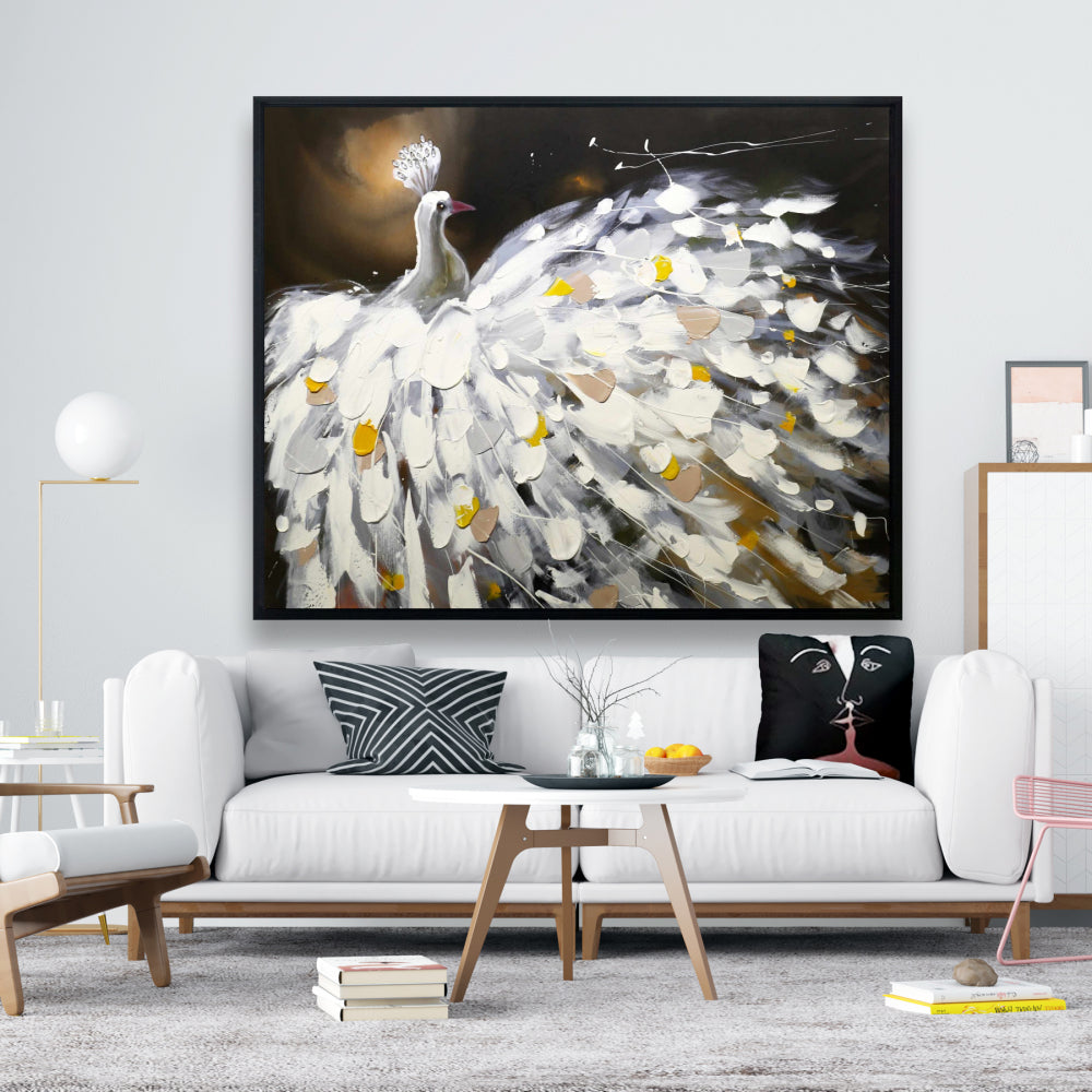 Toile encadrée abstraite représentant un paon - Décoration murale pour la maison
