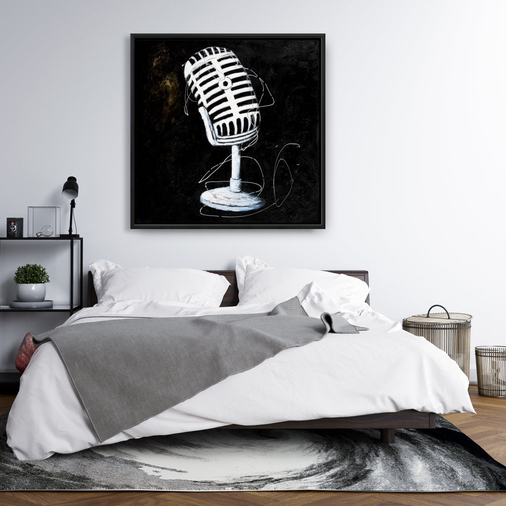Microphone Man Cave Decor | Framed Canvas - Musical Instrument