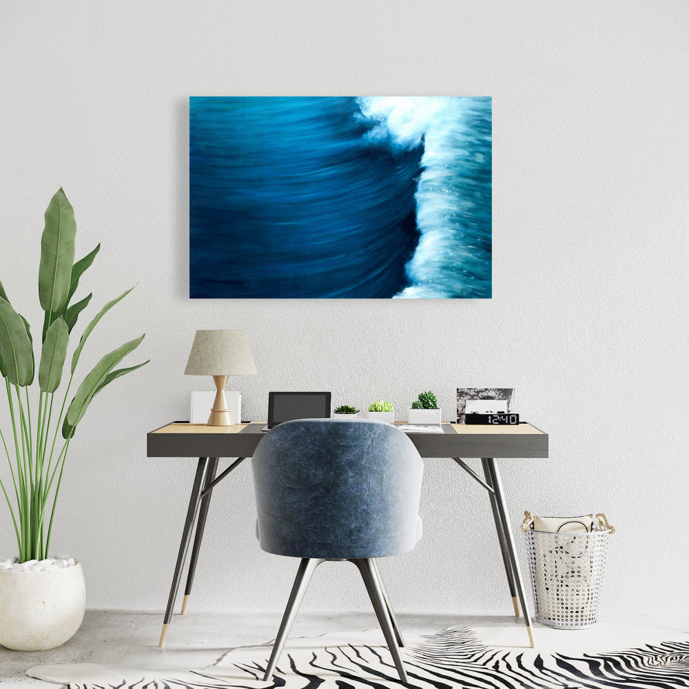 Wave Canvas - Contemporary Blue Bedroom Wall Art Decor