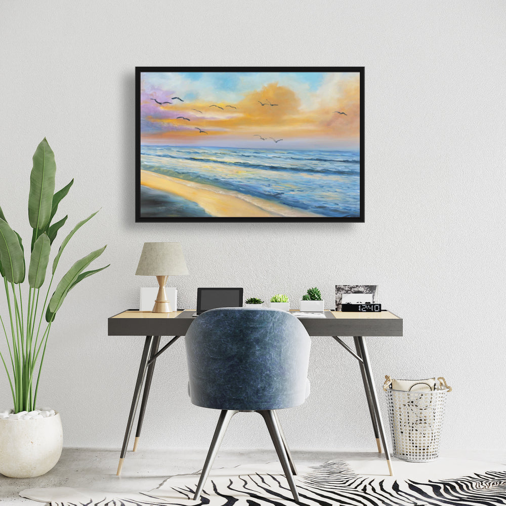 Coastal Blue Bedroom Canvas | Tropical Sunset Wall Art