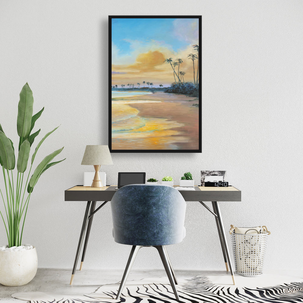 Coastal Blue Bedroom Canvas - Sunset by the Sea Wall Art
