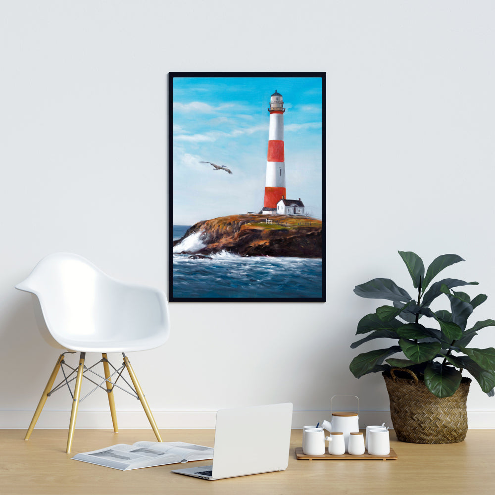 Lighthouse at the Edge of the Sea - Coastal Blue Canvas Art