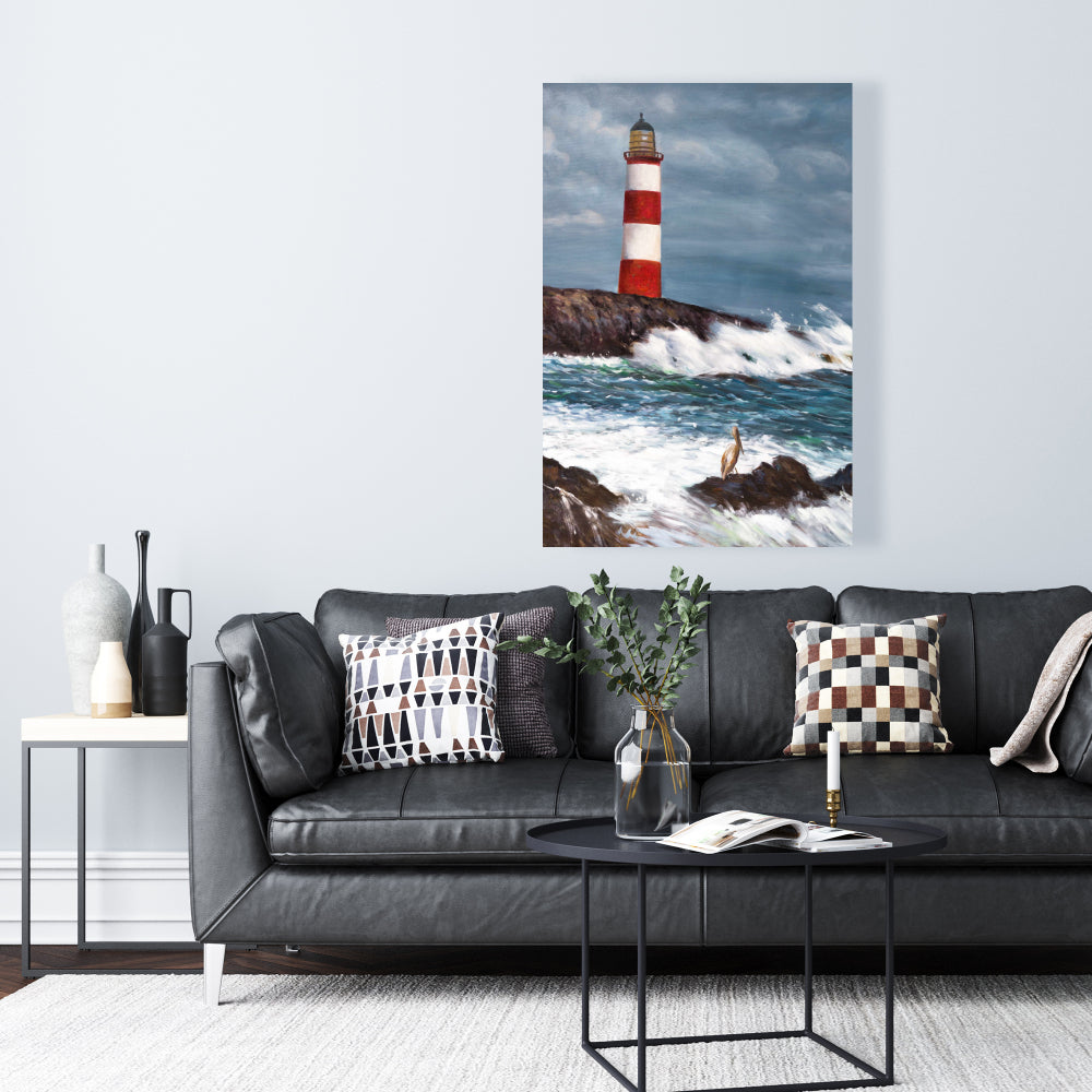 Lighthouse at the Edge of the Sea Canvas - Blue Bedroom Decor