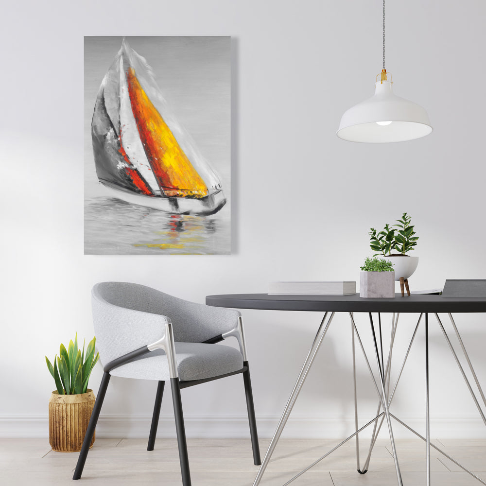 Two Colors Sailing Boat | Blue Coastal Canvas Home Decor